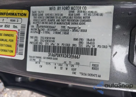 2013 Ford Fusion Titanium from USA, damaged, VIN 3FA6P0K9XDR306667